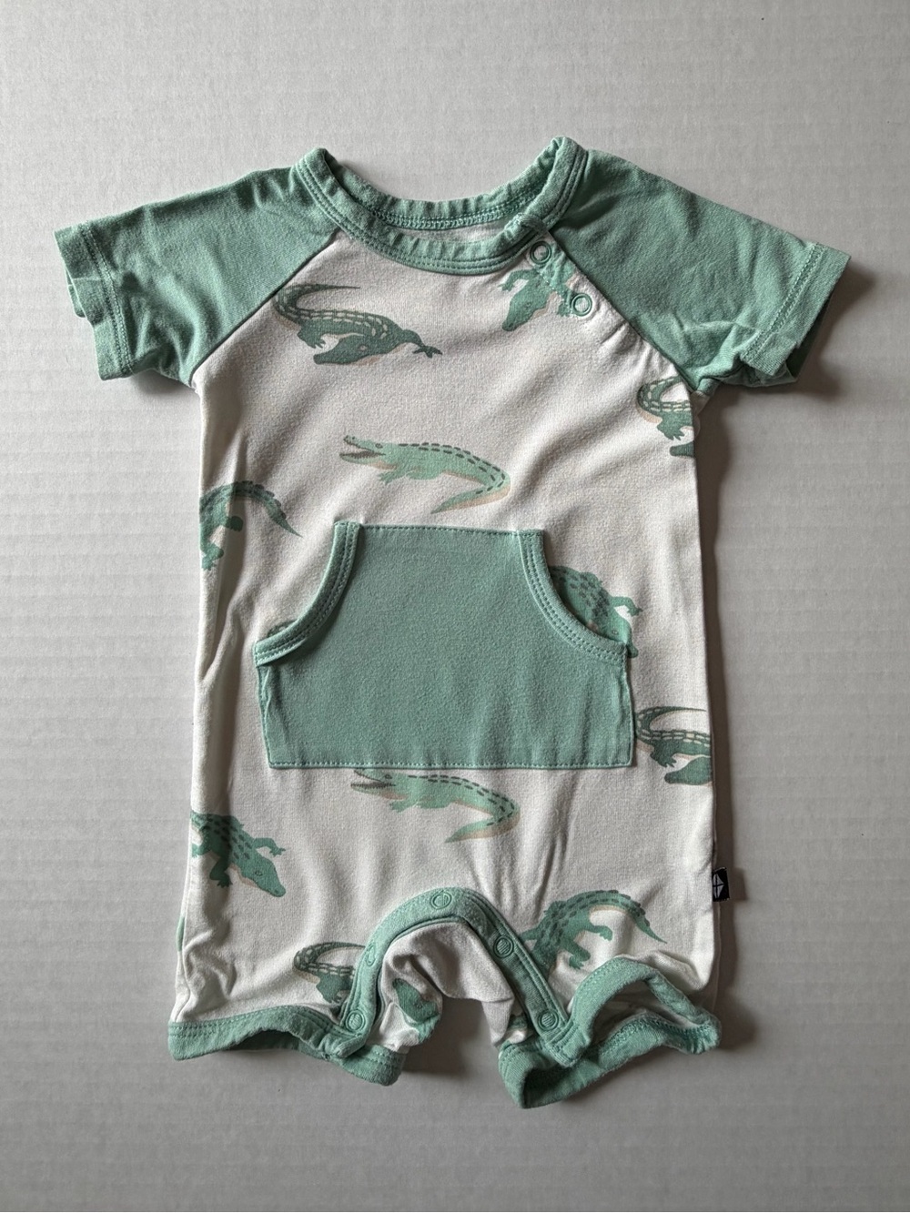 Kyte Baby Alligator Bamboo Romper Sage Green 3-6 Months